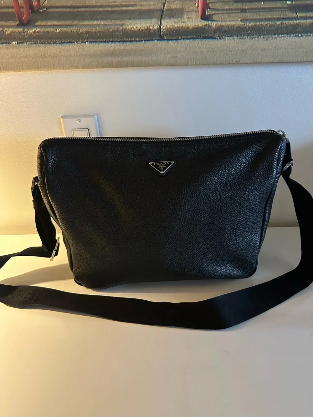 Prada Black Pebbled Leather Crossbody Pouch